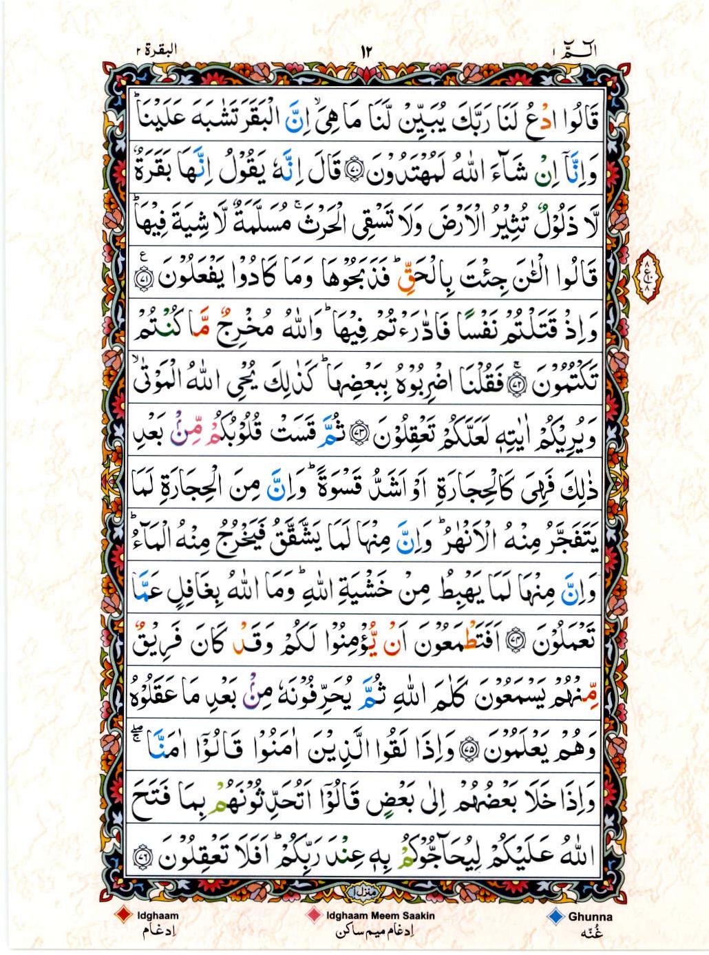 Reading Al Quran 15 Lines Part / Chapter / Siparah 1 Page 12