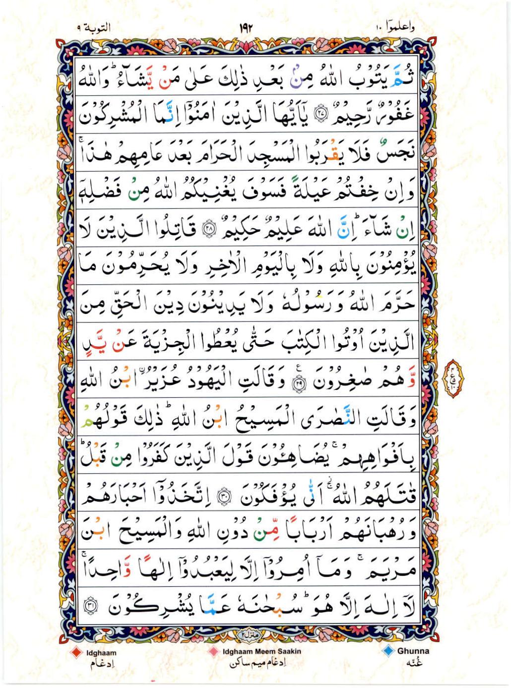 Reading Al Quran 15 Lines Part / Chapter / Siparah 10 Page 192