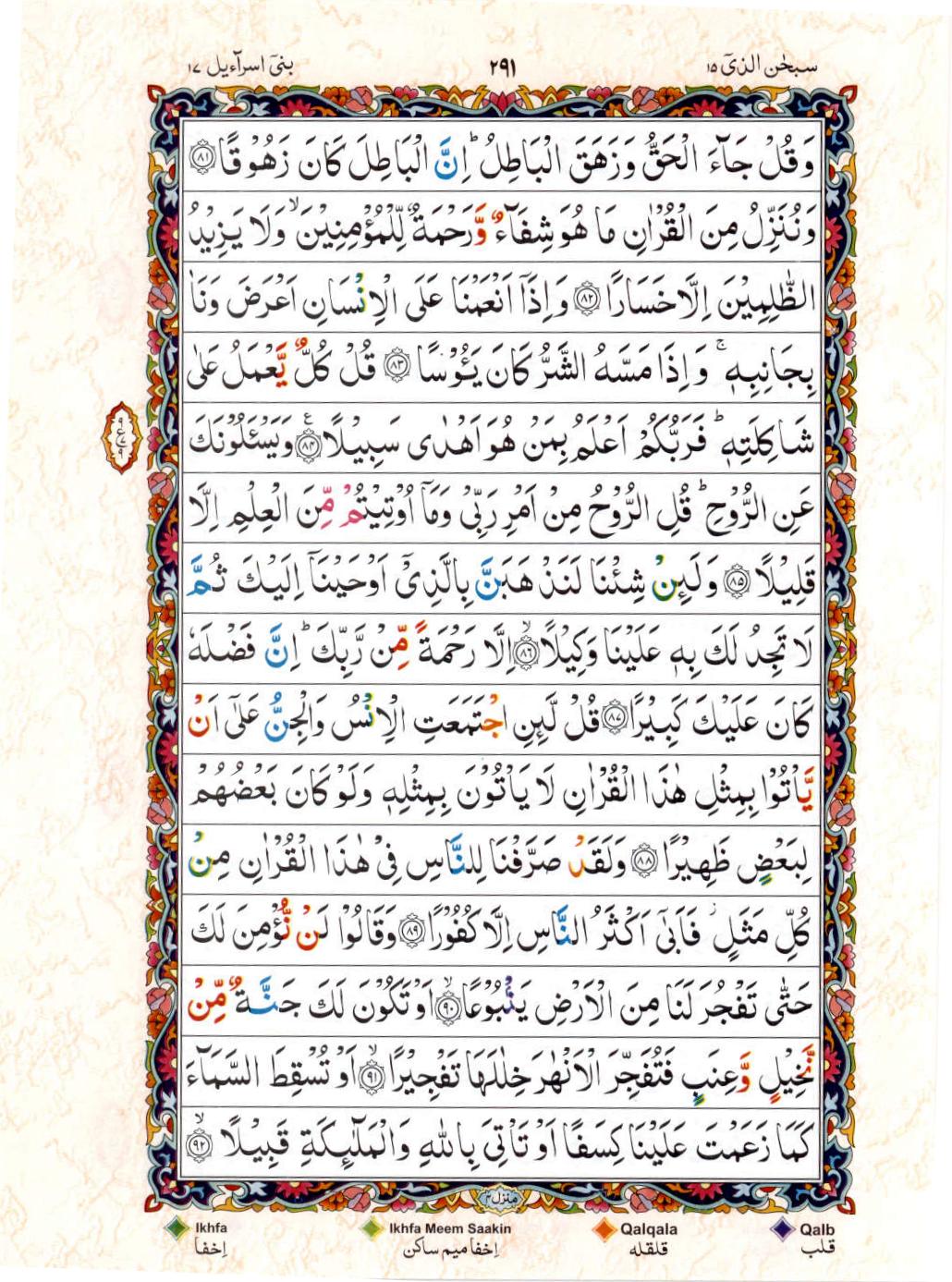 Reading Al Quran 15 Lines Part / Chapter / Siparah 15 Page 291