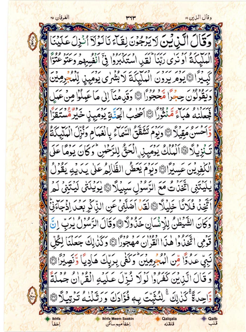 Reading Al Quran 15 Lines Part / Chapter / Siparah 19 Page 363