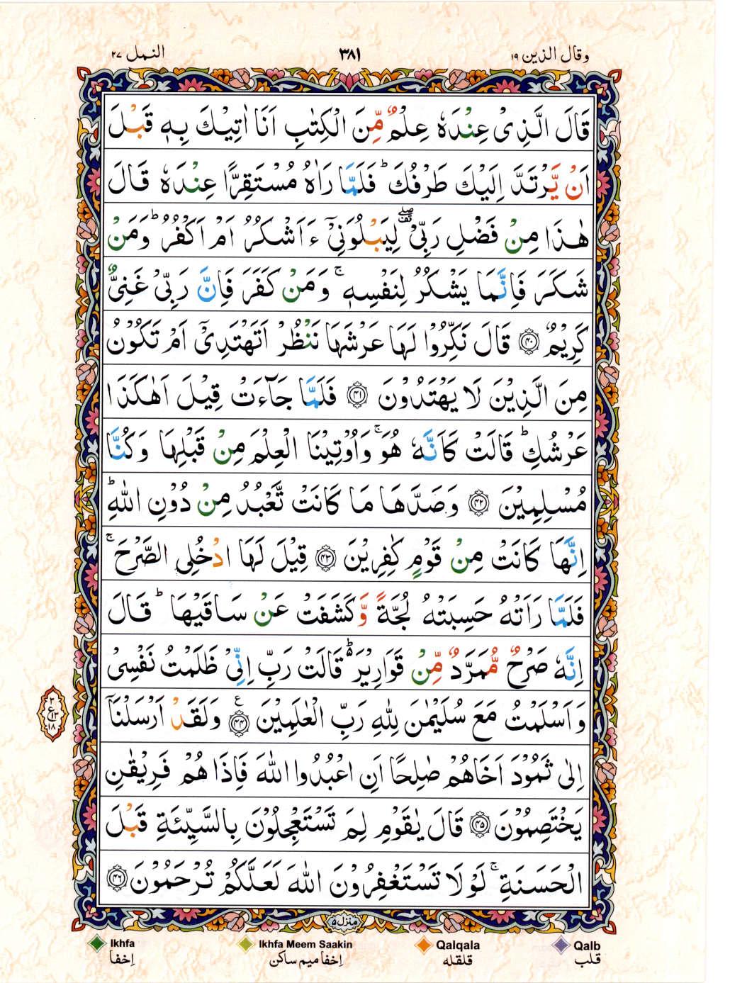 Reading Al Quran 15 Lines Part / Chapter / Siparah 19 Page 381