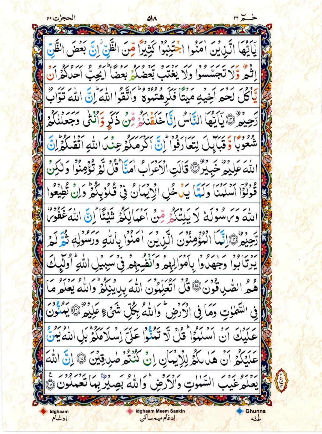 Reading Al Quran 15 Lines Part / Chapter / Siparah 26 Page 518