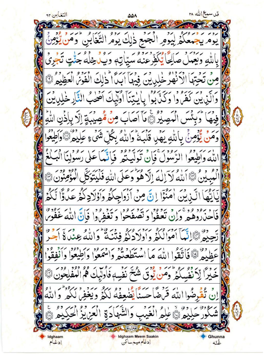 Reading Al Quran 15 Lines Part / Chapter / Siparah 28 Page 558