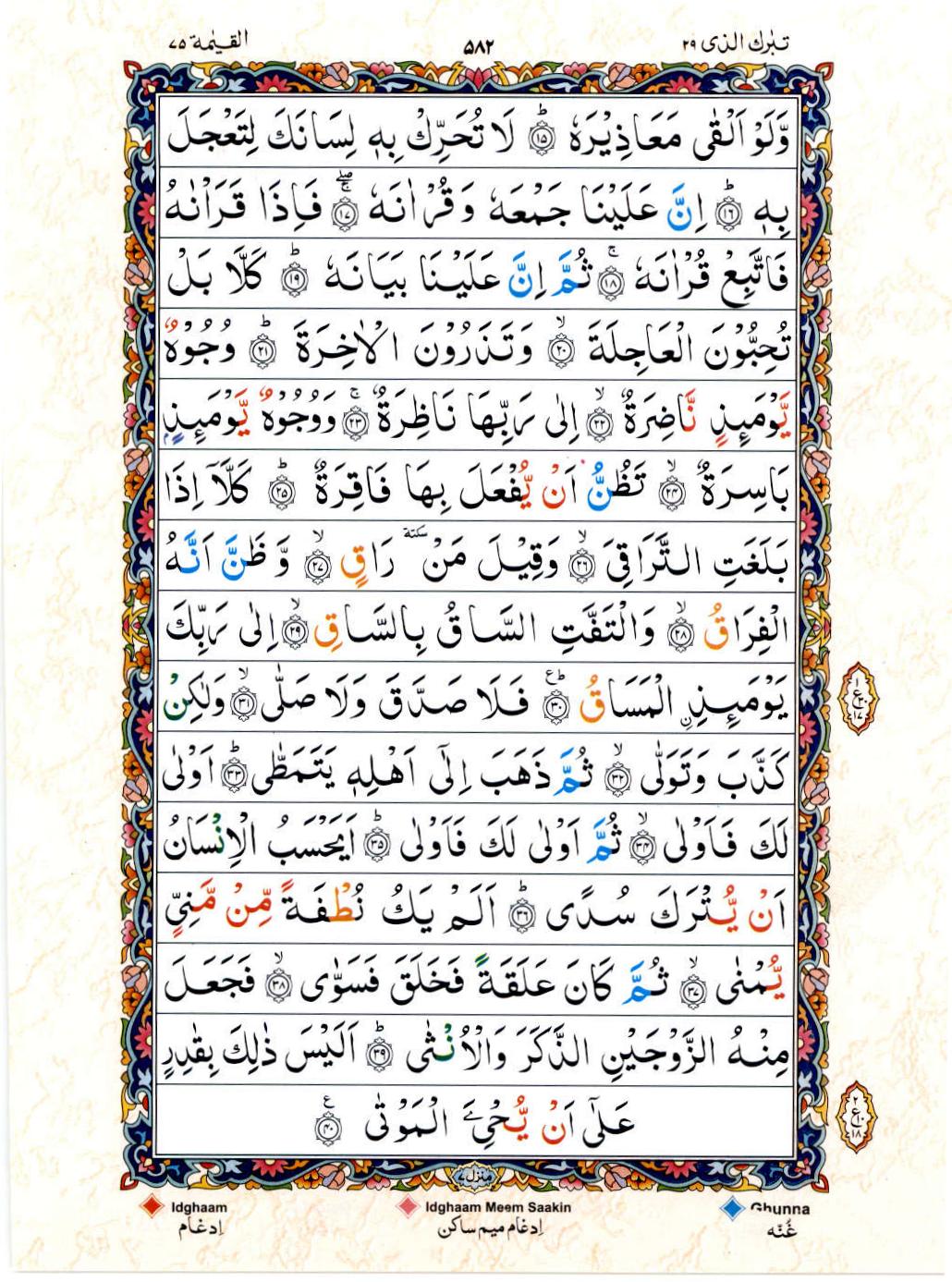 Reading Al Quran 15 Lines Part / Chapter / Siparah 29 Page 582