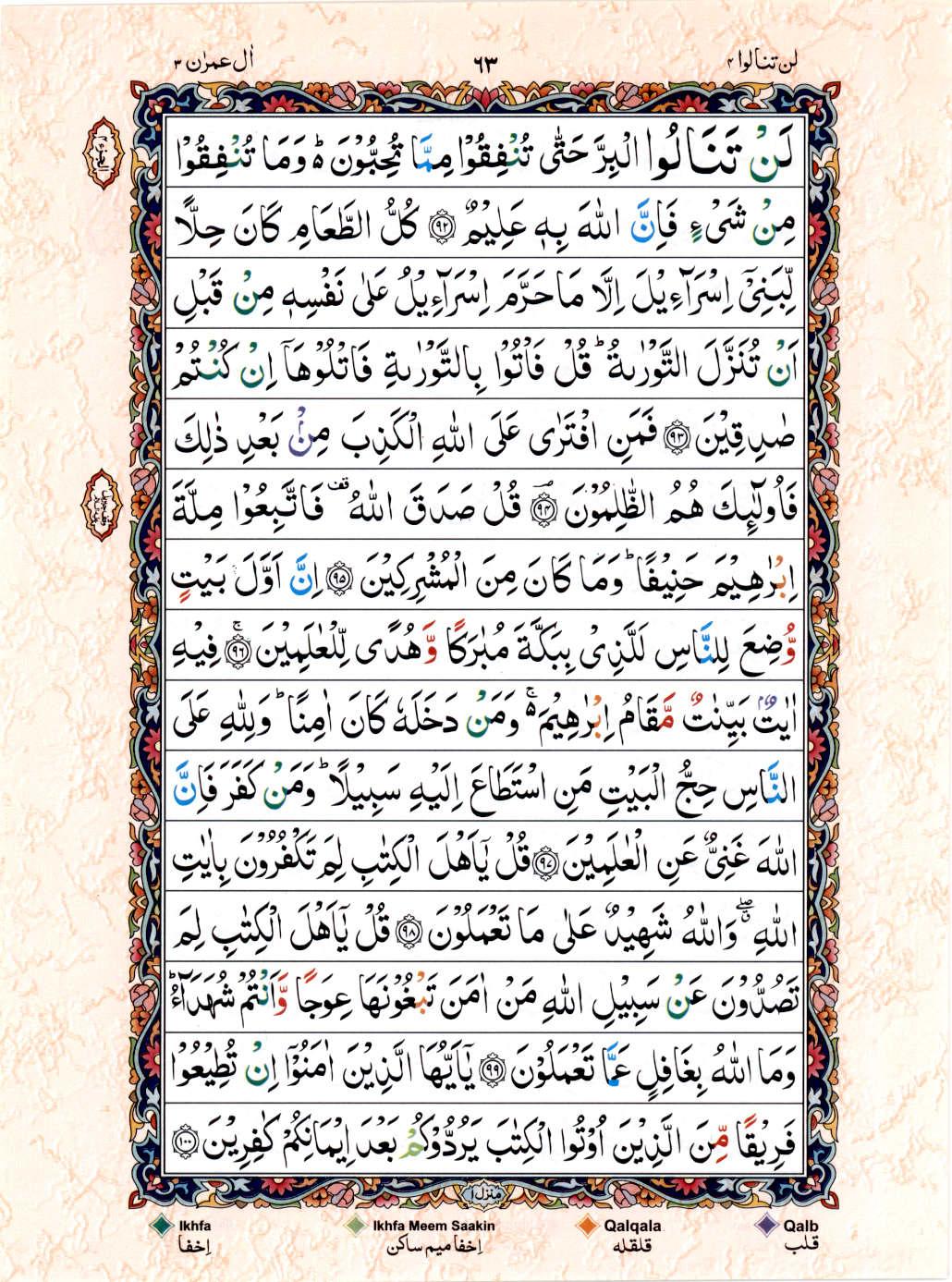 Reading Al Quran 15 Lines Part / Chapter / Siparah 4 Page 63