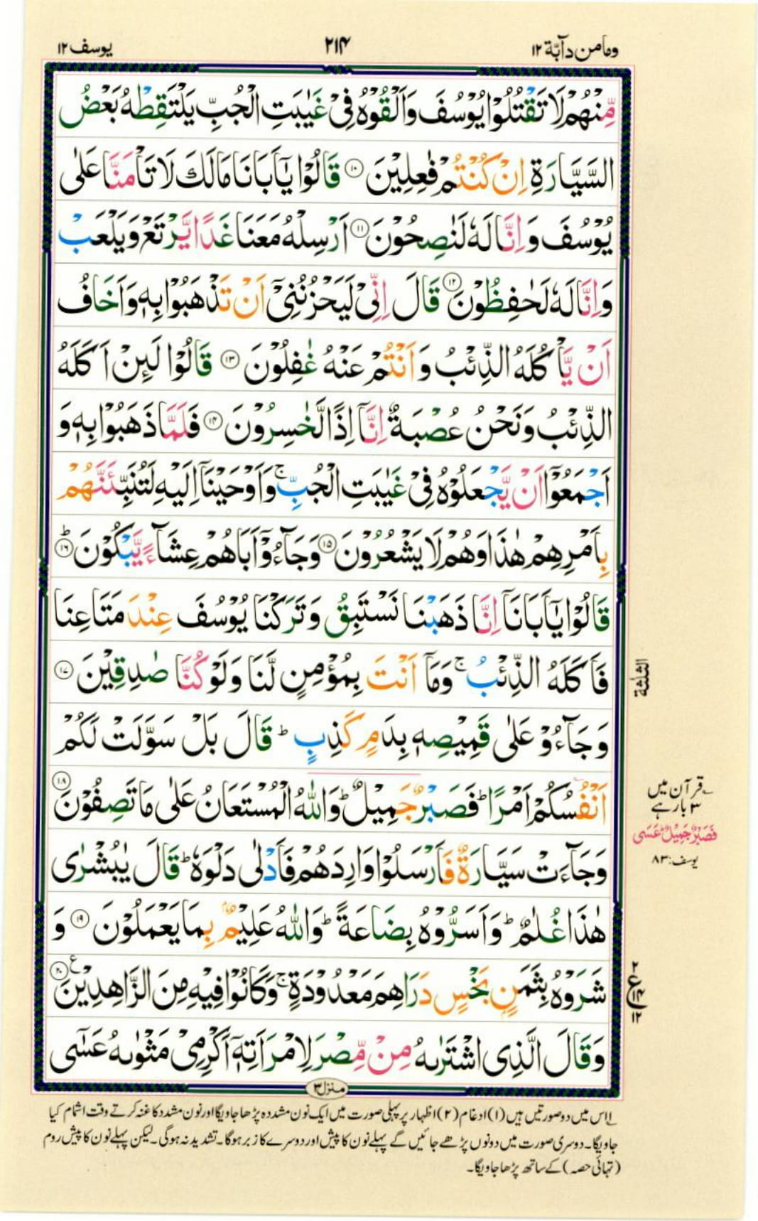 Reading Al Quran Part / Chapter / Siparah 12 Page 214