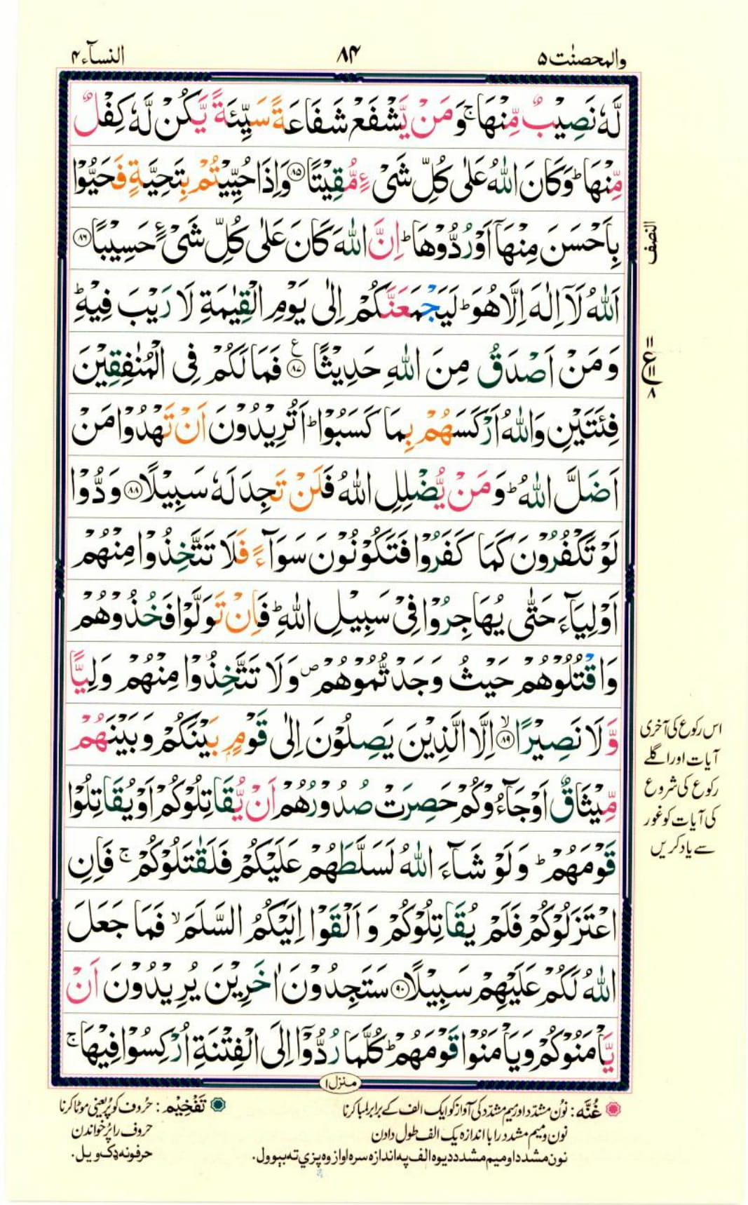Reading Al Quran Part / Chapter / Siparah 5 Page 84