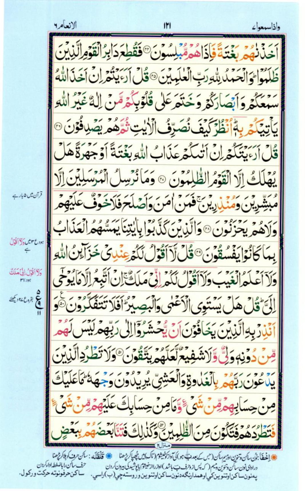 Reading Al Quran Part / Chapter / Siparah 7 Page 121
